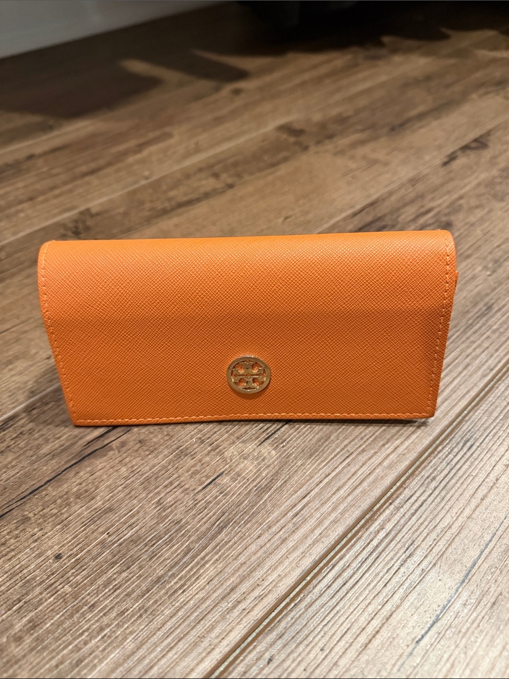 Tory Burch Orange Saffiano Leather Glasses Case with Glasses Pouch